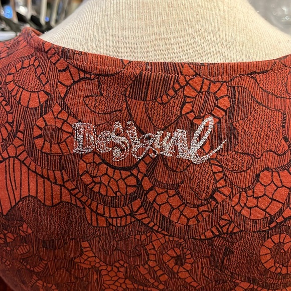 VGUC Desigual red faux wrap dress with black floral embroidery. - Picture 8 of 10